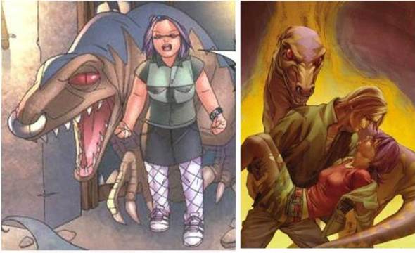 Gertrude y su dinosaurio (interior del comic y portada). ¿A quién le puede afectar las presiones estéticas si tienes un dinosaurio como mascota?